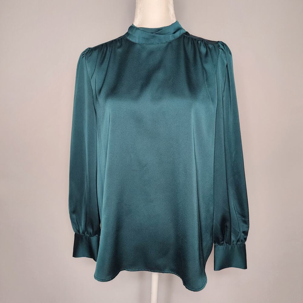 Loft Green Satin Tie Neck Long Sleeve Blouse Women's Size Medium